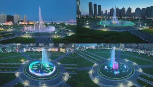 4K大连星海广场喷泉 大连夜景高清在线视频素材下载