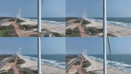 航拍海边风力发电风车高清在线视频素材下载