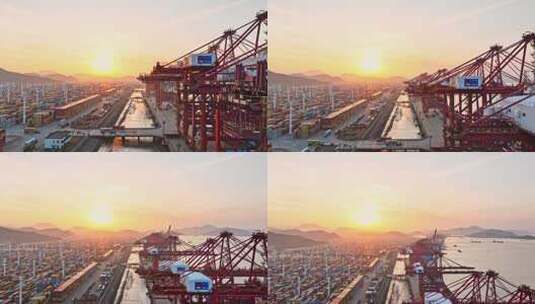 夕阳下的集装箱码头港口高清在线视频素材下载