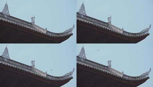 古建筑屋脊兽屋顶小鸟高清在线视频素材下载