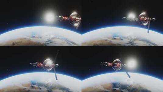 一艘环绕地球运行的未来太空飞船4K高清在线视频素材下载