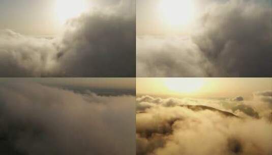 航拍云海山顶云海穿越云层阳光白云太阳光线高清在线视频素材下载