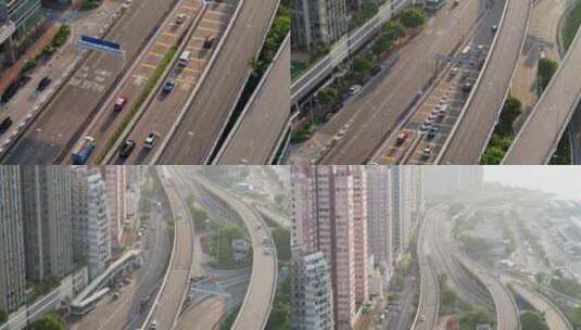 香港港岛城市主干道车流航拍高清在线视频素材下载