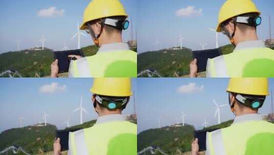 风能风力发电风车和工程师高清在线视频素材下载