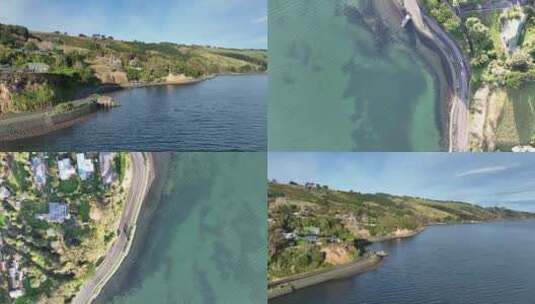 俯拍公路湖泊大海4K航拍高清在线视频素材下载