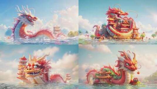 中国传统节日赛龙舟动画高清在线视频素材下载