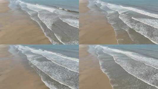 阴天沙滩海浪航拍大海潮汐海水波纹浪花波浪高清在线视频素材下载