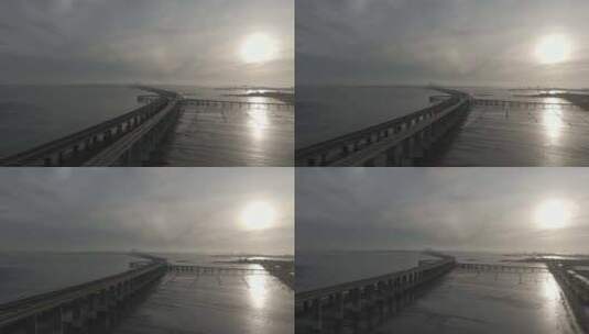 福建 泉州 石狮 泉州湾跨海大桥 日出 航拍高清在线视频素材下载