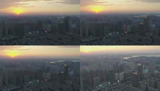 武汉光谷企业天地航拍城市建筑落日高清在线视频素材下载