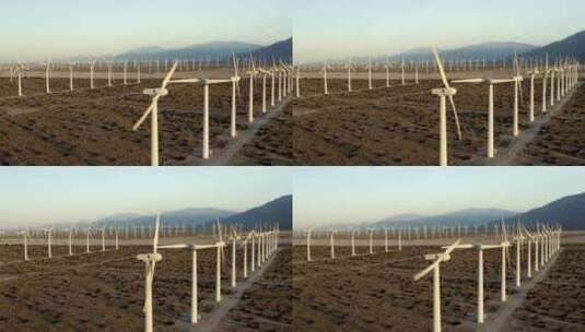 航拍戈壁大规模风力发电机高清在线视频素材下载