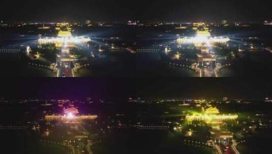聊城古城夜景灯光航拍高清在线视频素材下载
