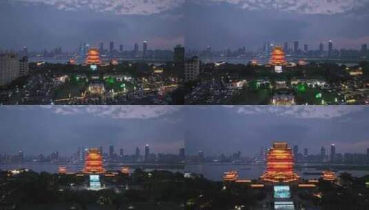 南昌滕王阁夜景航拍东湖区城市夜晚建筑风光高清在线视频素材下载