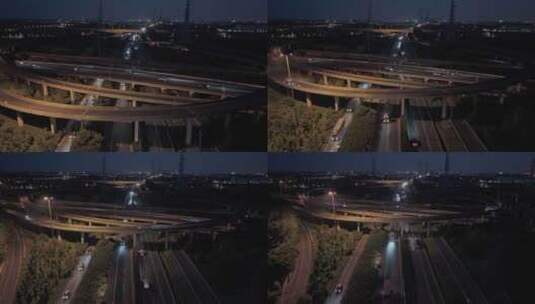 航拍上海绕城高速s32申嘉湖高速夜景高清在线视频素材下载