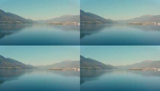 意大利马焦雷湖的广角航拍。马焦雷湖的基座照片，山脉在b高清在线视频素材下载
