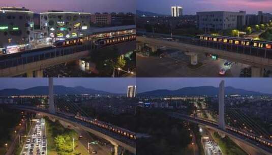 南京仙鹤门地铁站傍晚晚霞航拍高清在线视频素材下载