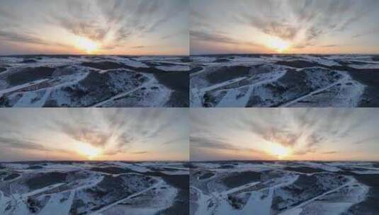 航拍丘陵山地雪景暮色高清在线视频素材下载