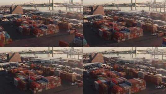 4k航拍繁忙的物流港口高清在线视频素材下载