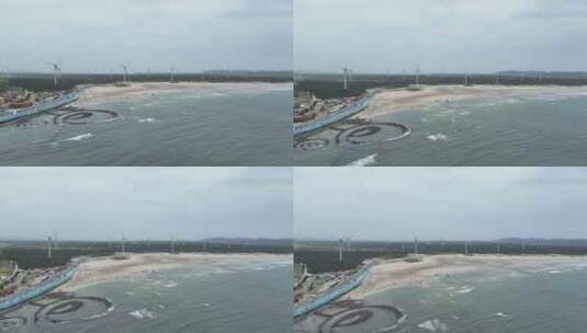 福建省福州市平潭沿海通道风力发电沙滩航拍高清在线视频素材下载
