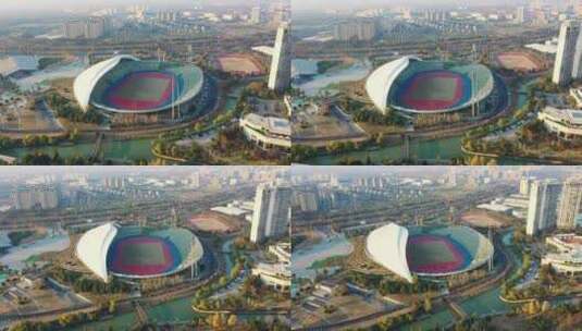 扬州市体育中心体育馆 扬州航拍高清在线视频素材下载