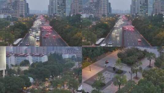 上海浦东世纪大道晚高峰车流航拍高清在线视频素材下载
