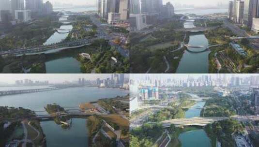 航拍深圳前海桂湾公园高清在线视频素材下载
