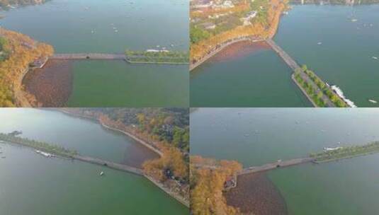 杭州西湖北山街断桥残雪航拍高清在线视频素材下载