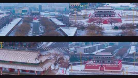 宁夏银川南门雪景延时高清在线视频素材下载