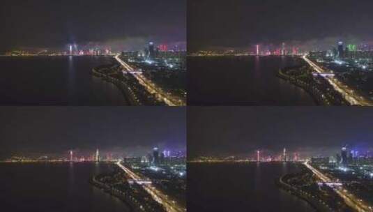 深圳湾夜景航拍高清在线视频素材下载