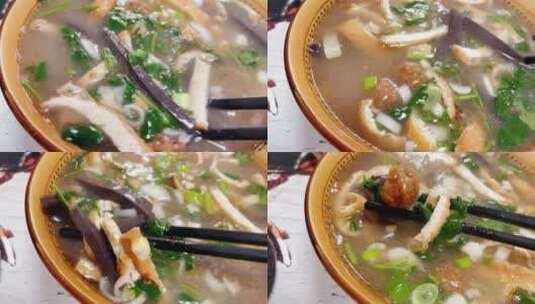 饼丝丸子汤筷子搅拌慢动作2高清在线视频素材下载