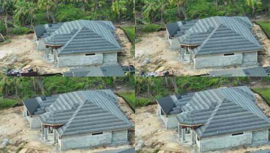 新建房屋建筑屋顶施工覆盖下垫毛毡层高清在线视频素材下载