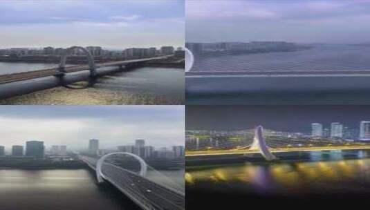 高清竖屏延时航拍广西柳州白沙大桥日转夜高清在线视频素材下载