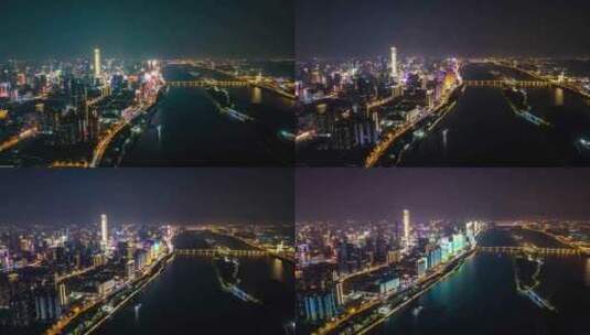 长沙_湘江边建筑群_城市夜景航拍005高清在线视频素材下载