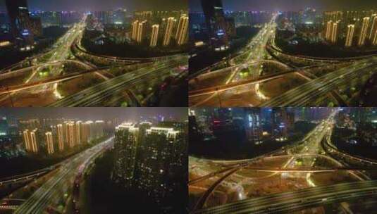 杭州滨江江南大道立交桥高架桥夜景高清在线视频素材下载