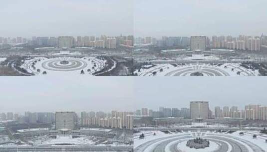 【合集】冬天哈尔滨市政府航拍高清在线视频素材下载