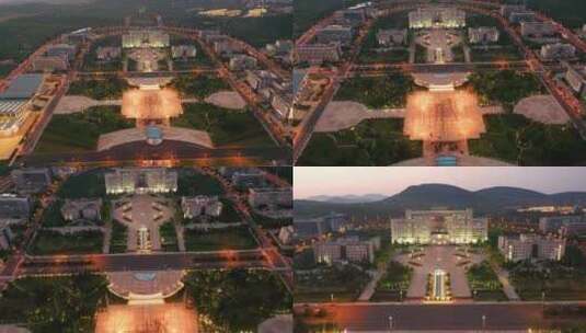 枣庄新城市政大楼夜景航拍高清在线视频素材下载