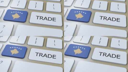 按钮3D动画上的科索沃国旗和贸易文本高清在线视频素材下载