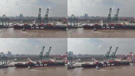 港口航拍 HMM 船高清在线视频素材下载