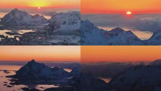 4K航拍北欧挪威斯沃尔维尔雪景日出美景高清在线视频素材下载