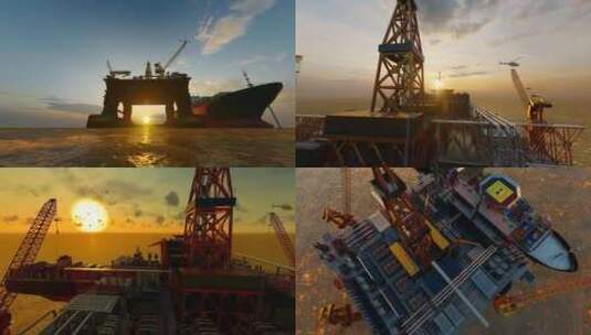 海上石油天然气能源勘探钻井平台航拍高清在线视频素材下载