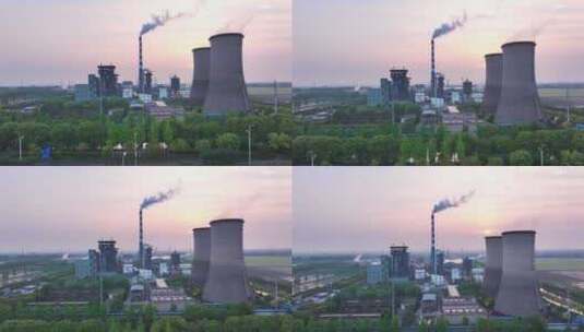 夕阳下火力发电厂航拍高清在线视频素材下载