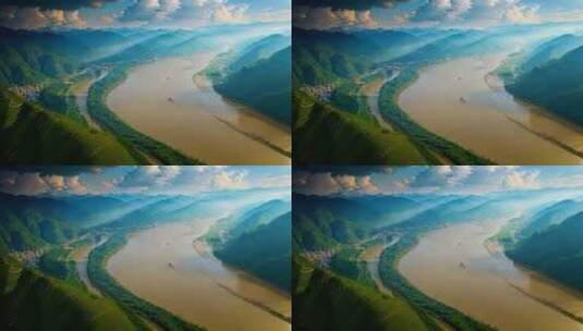 长江河流山川山脉风景高清在线视频素材下载