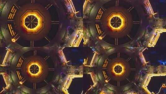 新疆特克斯八卦城夜景HDR航拍高清在线视频素材下载