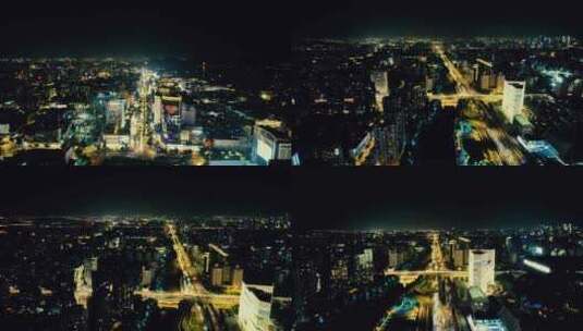 浙江杭州城市夜景交通航拍高清在线视频素材下载