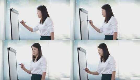 商务女性在会议室白板前演讲高清在线视频素材下载