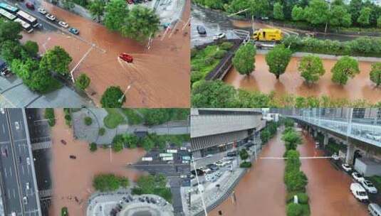 长沙城市暴雨 洪涝 抢险救援合集高清在线视频素材下载