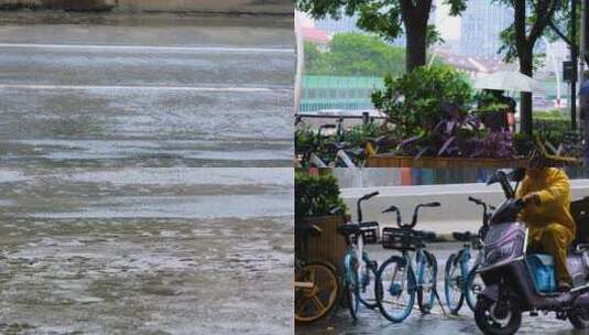 下暴雨下大雨下雨天雨水雨滴街景街道街头风高清在线视频素材下载