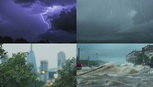 台风狂风暴雨电闪雷鸣山洪爆发洪水自然灾害高清在线视频素材下载