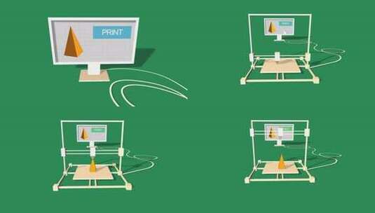 用3D打印机打印金字塔的简单动画。绿色背高清在线视频素材下载