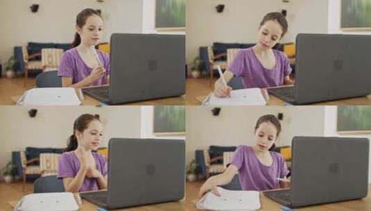 女孩把画的蝴蝶展示给老师看高清在线视频素材下载