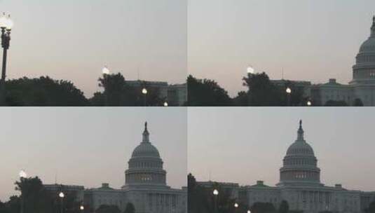 黄昏时分镜头从路灯平移到华盛顿特区国会大厦高清在线视频素材下载